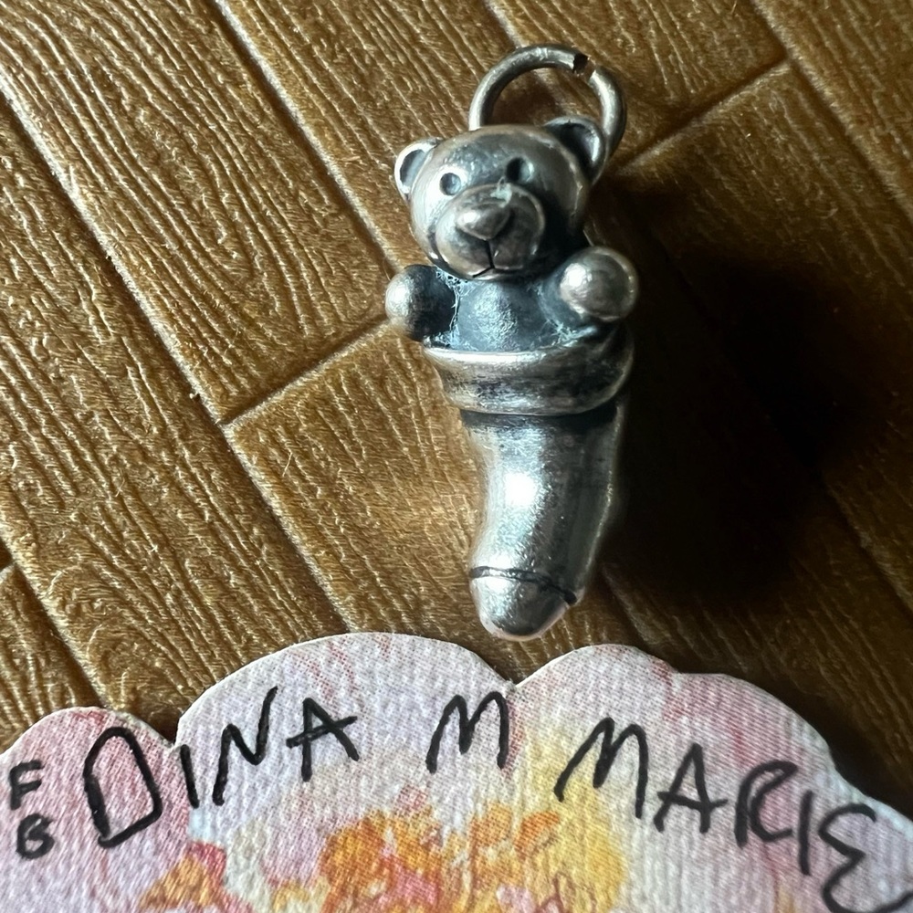James Avery Retired 3d Bear in stocking charm! 925
